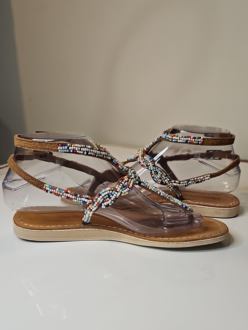 Cocobelle Leather Beaded Knot Thong Sandals - Multicolor Size 6